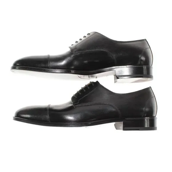 Pastori NWB Justinian Deco Dress Shoes Size 44 US 11 in Solid Black Leather